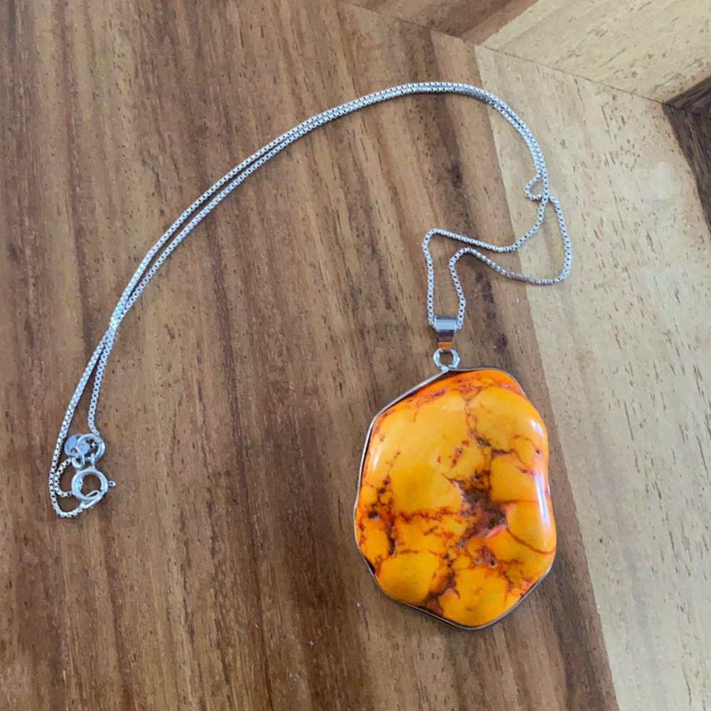 Large jasper pendant on silver box chain